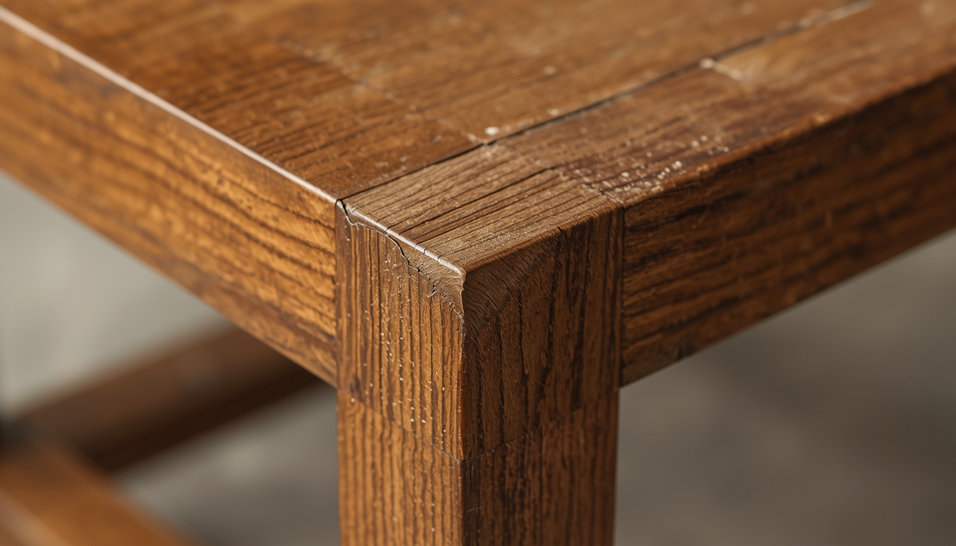 Close-up of repaired furniture joint showing craftsmanship